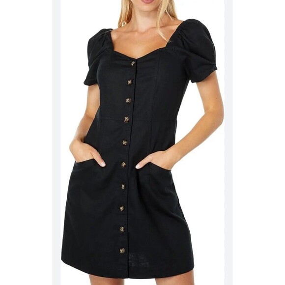 Madewell Dresses & Skirts - Womens Size 4 Madewell Linen Blend Puff Sleeve Dress Black EUC